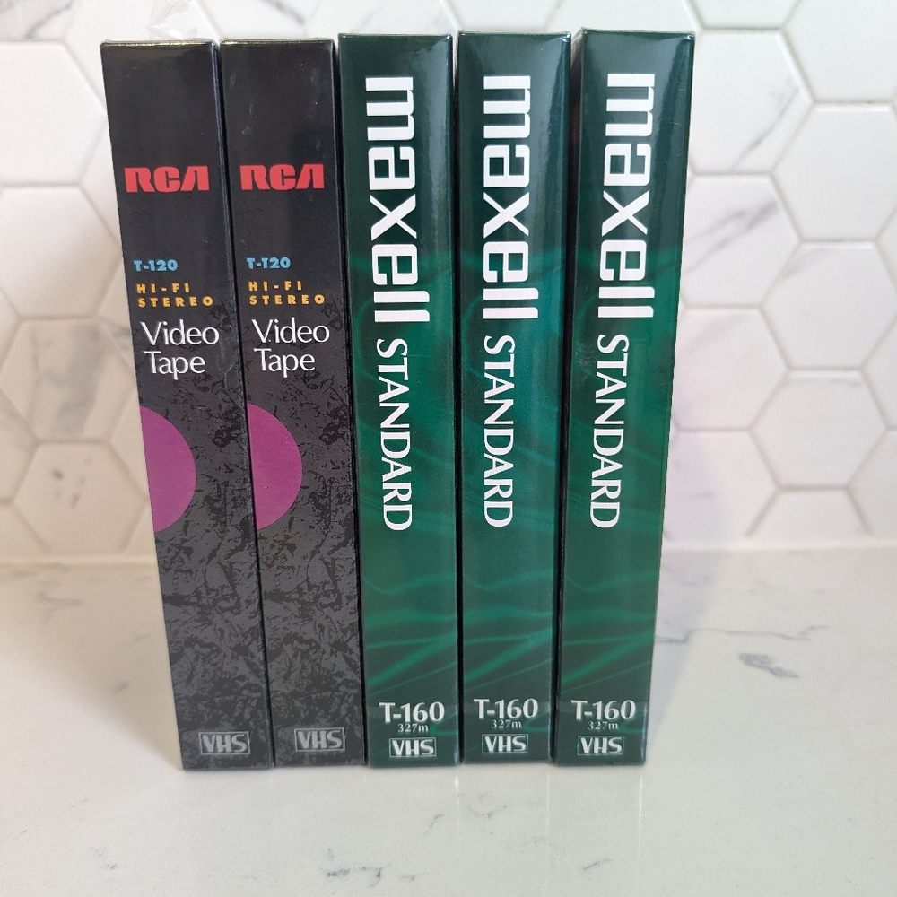 New Blank vhs tapes sealed RCA  T 120 Maxwell T 160 lot of 5
